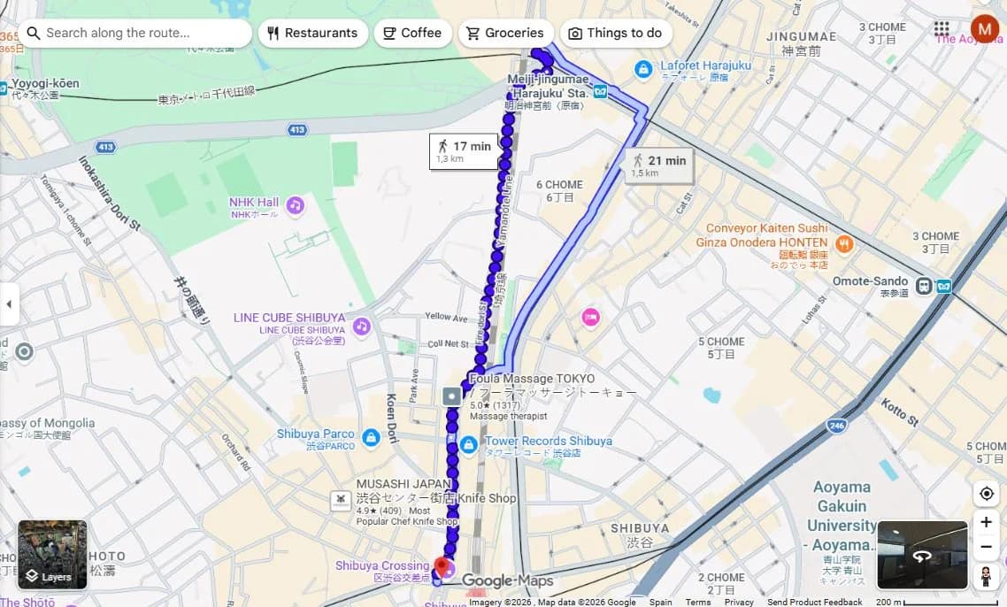 Google Maps leidt te voet naar het ontmoetingspunt van de groep