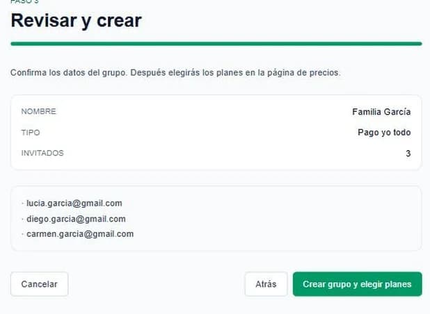 Asistente de creación de grupo: paso Revisar y crear